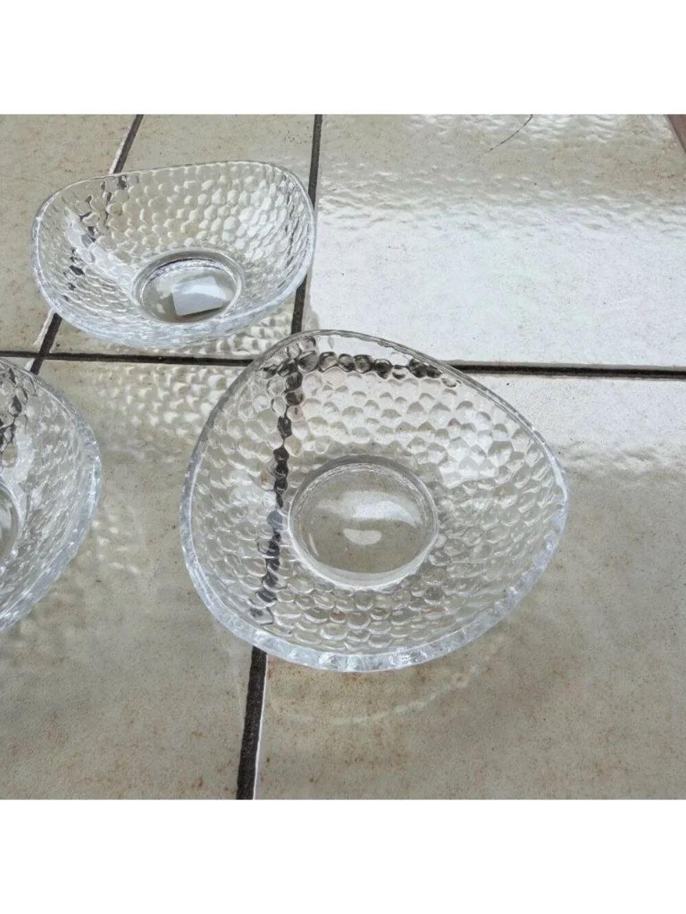 PartyLite Tealight Candle Holders Clarity Pebble Textured Glass Trinket Dish